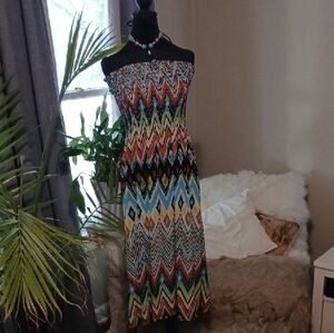 Multicolor Strapless Chevron Dress